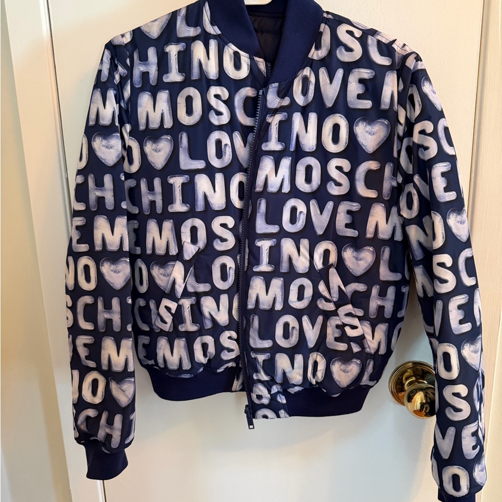 Moschino Kids Navy and White Puffer Jacket